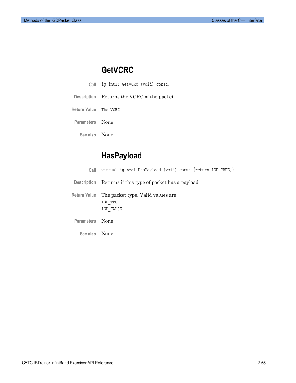 Getvcrc, Haspayload | Teledyne LeCroy Automation API for IBTrainer Software Ver.2.0 User Manual | Page 87 / 167