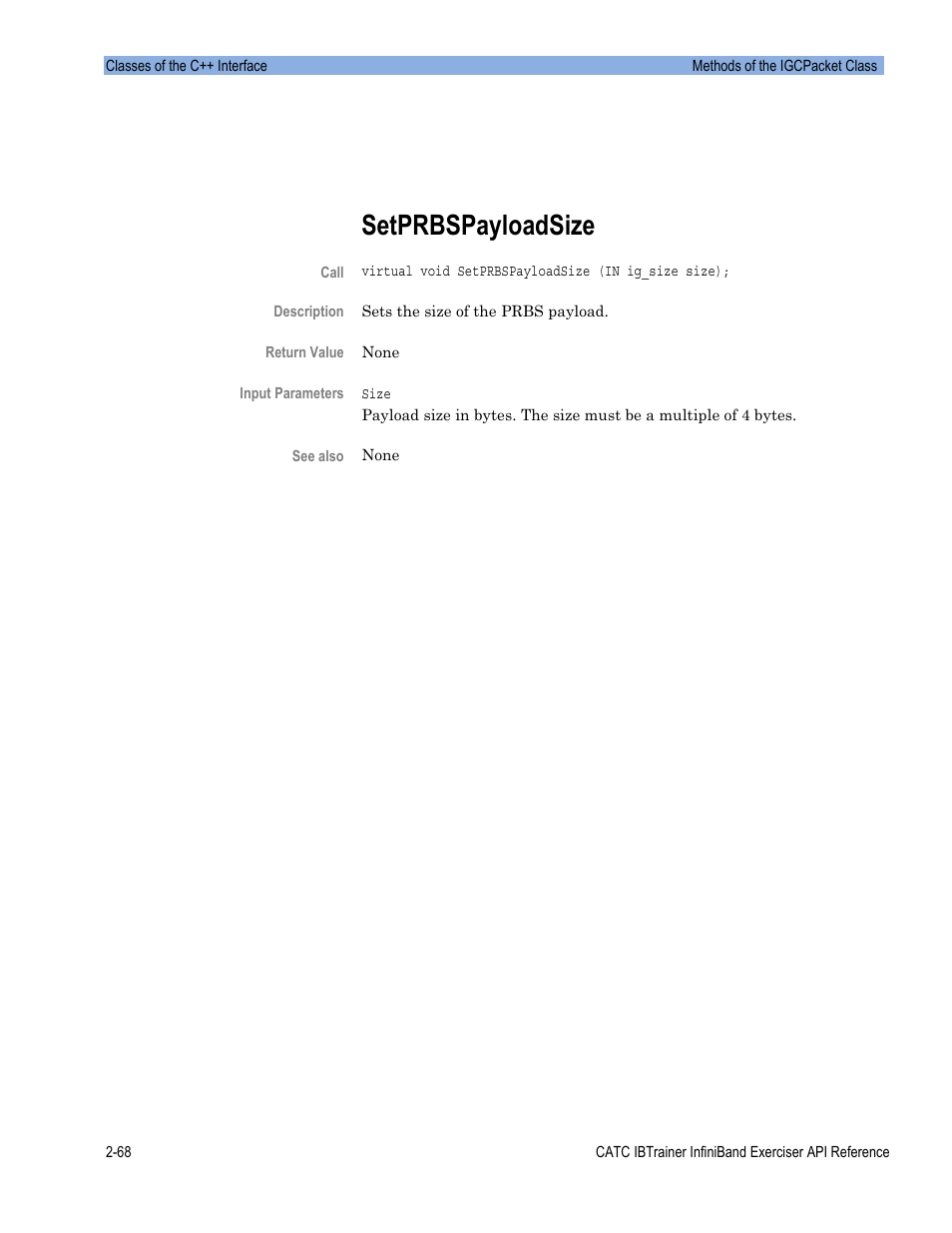 Setprbspayloadsize | Teledyne LeCroy Automation API for IBTrainer Software Ver.2.0 User Manual | Page 90 / 167