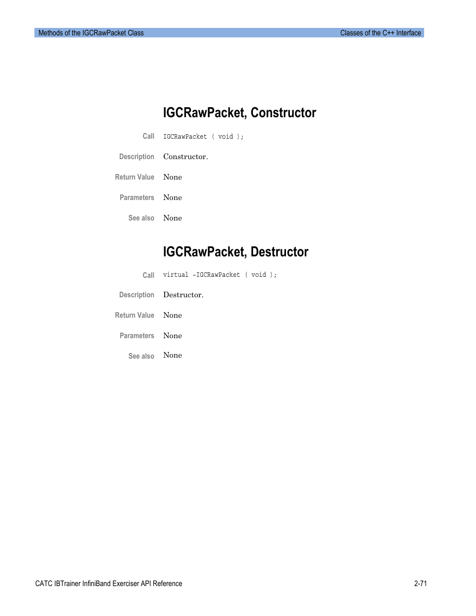 Igcrawpacket, constructor, Igcrawpacket, destructor | Teledyne LeCroy Automation API for IBTrainer Software Ver.2.0 User Manual | Page 93 / 167
