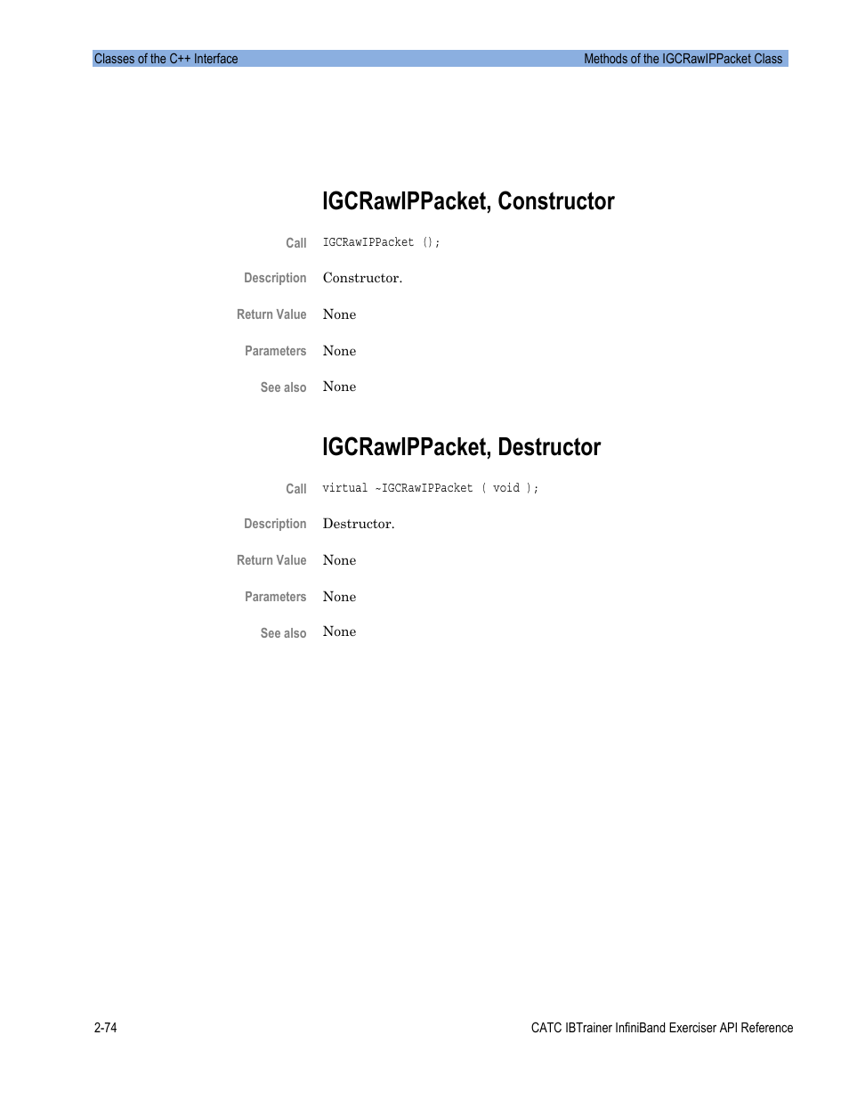 Igcrawippacket, constructor, Igcrawippacket, destructor | Teledyne LeCroy Automation API for IBTrainer Software Ver.2.0 User Manual | Page 96 / 167