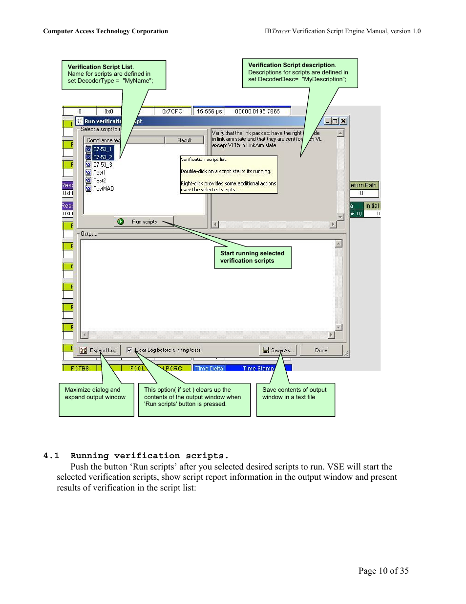 Unning verification scripts | Teledyne LeCroy IBTracer 4X - IBTracer Verification Script Engine Users Manual User Manual | Page 10 / 35