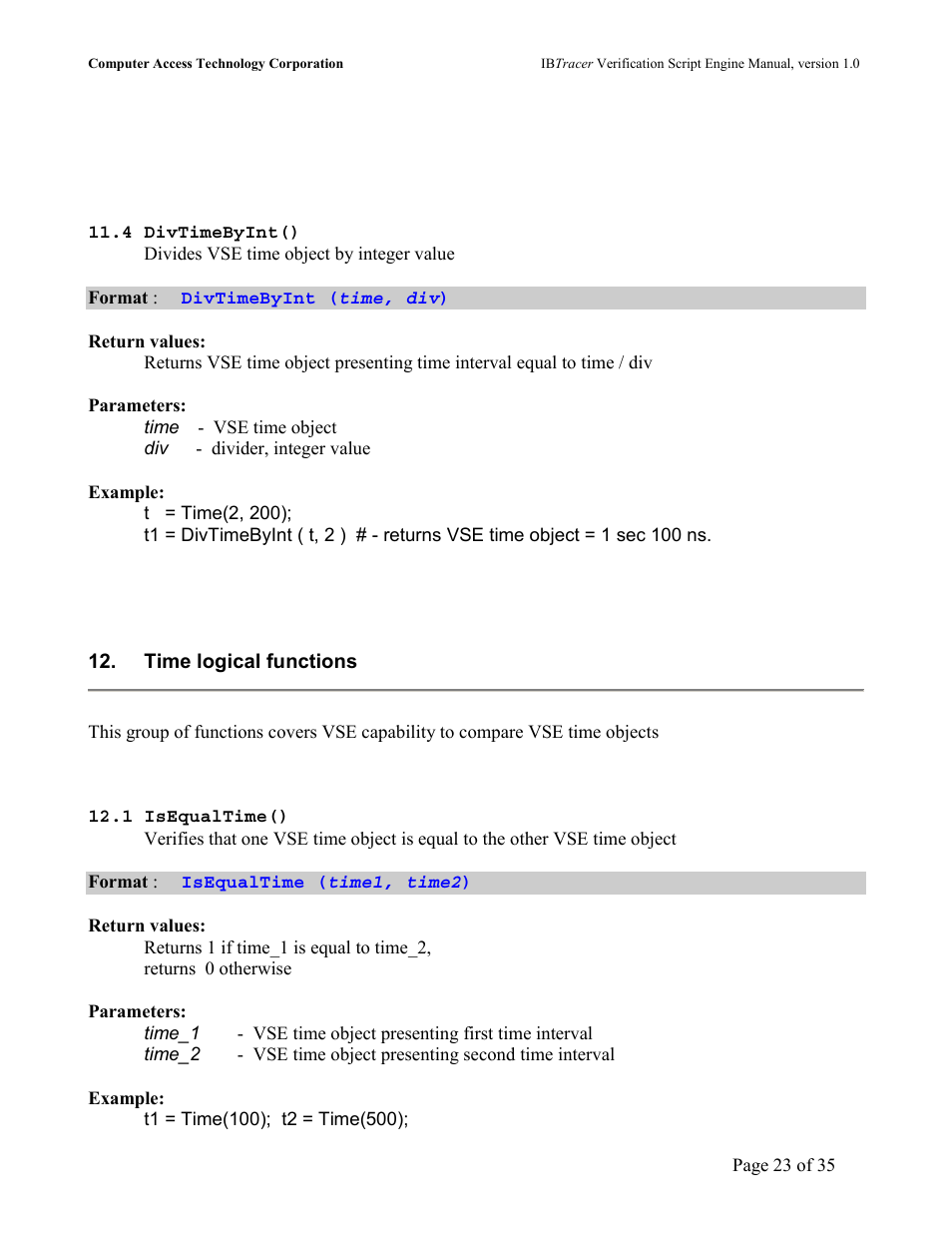 Time logical functions, Qual | Teledyne LeCroy IBTracer 4X - IBTracer Verification Script Engine Users Manual User Manual | Page 23 / 35