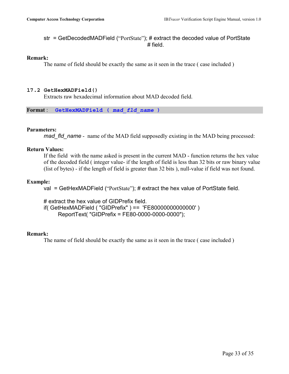 Madf, Ield | Teledyne LeCroy IBTracer 4X - IBTracer Verification Script Engine Users Manual User Manual | Page 33 / 35