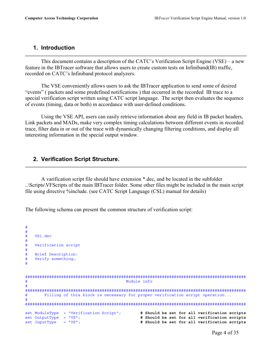 Introduction, Verification script structure | Teledyne LeCroy IBTracer 4X - IBTracer Verification Script Engine Users Manual User Manual | Page 4 / 35