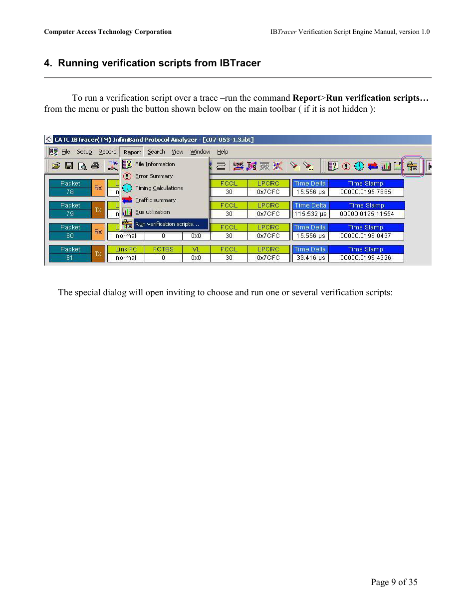 Running verification scripts from ibtracer | Teledyne LeCroy IBTracer 4X - IBTracer Verification Script Engine Users Manual User Manual | Page 9 / 35
