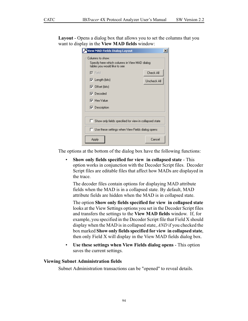 Viewing subnet administration fields | Teledyne LeCroy IBTracer 4X - Users Manual Ver.2.20 User Manual | Page 102 / 142