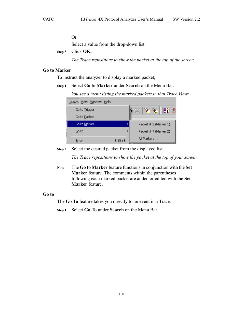 Go to marker, Go to, Go to marker go to | Teledyne LeCroy IBTracer 4X - Users Manual Ver.2.20 User Manual | Page 108 / 142