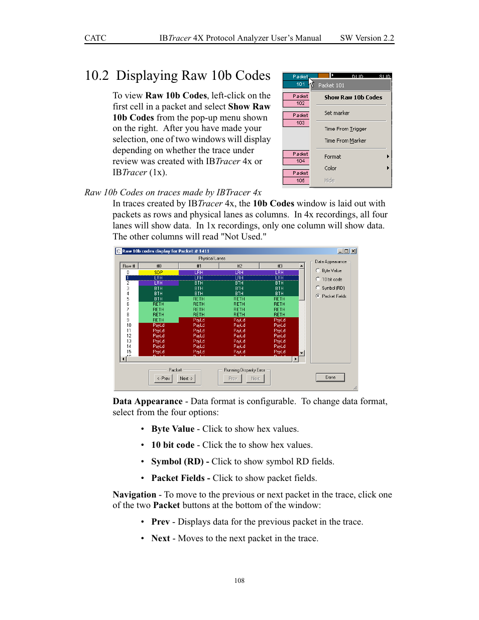 2 displaying raw 10b codes, Displaying raw 10b codes | Teledyne LeCroy IBTracer 4X - Users Manual Ver.2.20 User Manual | Page 116 / 142