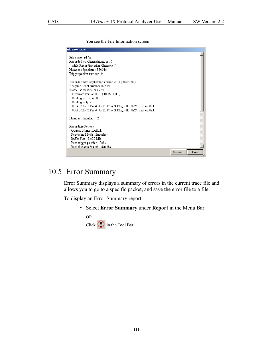5 error summary, Error summary | Teledyne LeCroy IBTracer 4X - Users Manual Ver.2.20 User Manual | Page 119 / 142