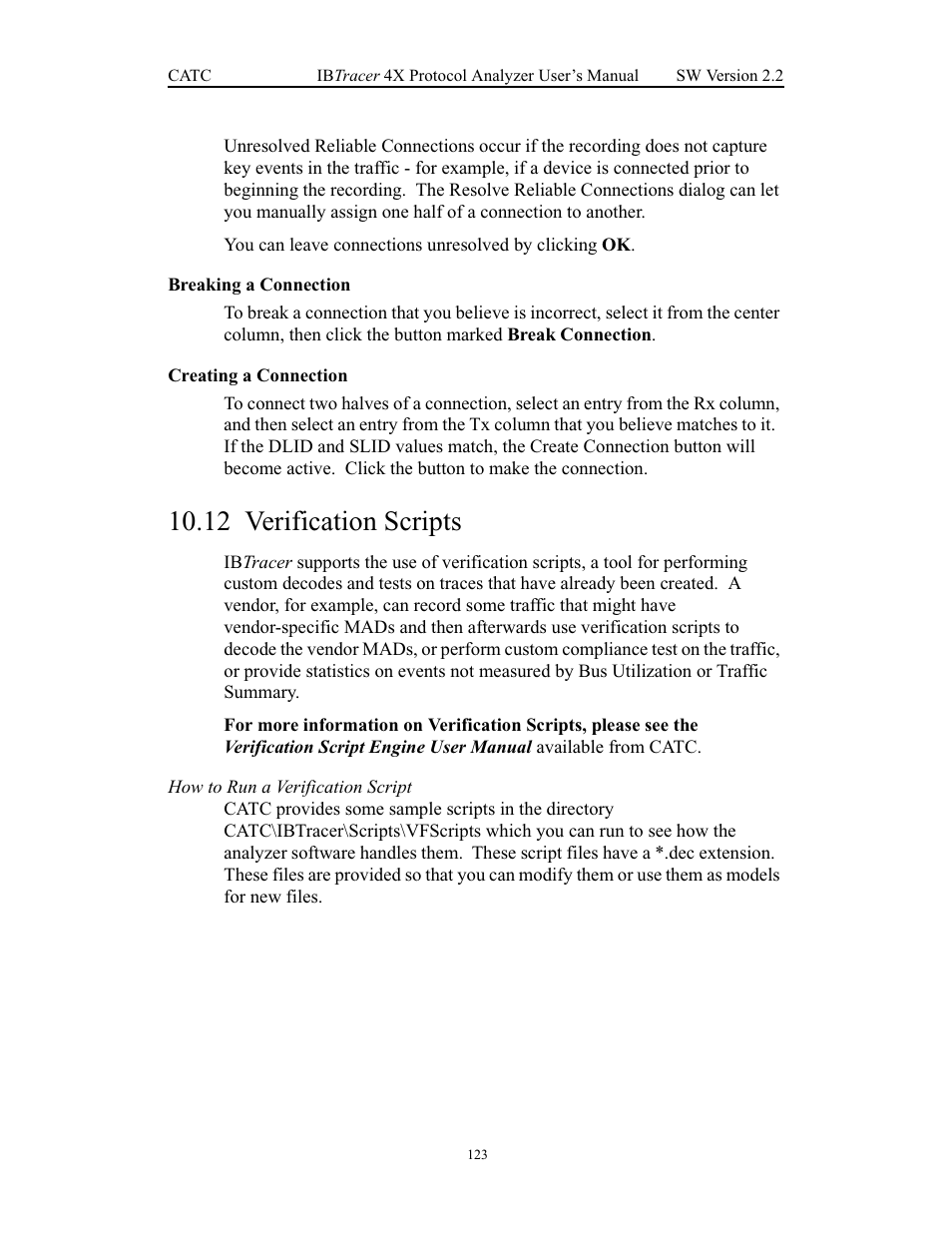 Breaking a connection, Creating a connection, 12 verification scripts | Breaking a connection creating a connection, Verification scripts | Teledyne LeCroy IBTracer 4X - Users Manual Ver.2.20 User Manual | Page 131 / 142