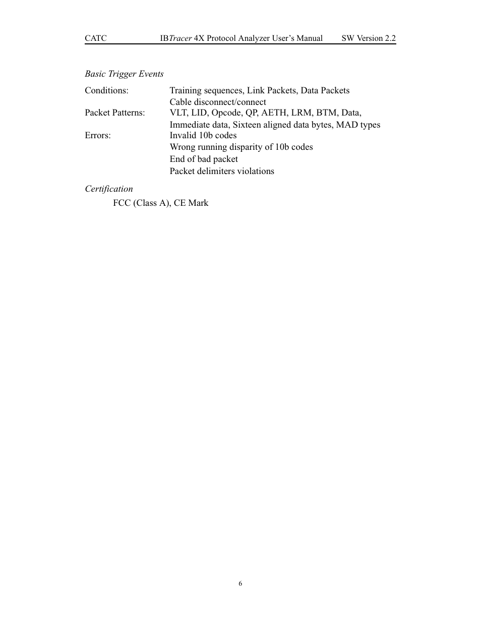 Basic trigger events, Certification, Basic trigger events certification | Teledyne LeCroy IBTracer 4X - Users Manual Ver.2.20 User Manual | Page 14 / 142