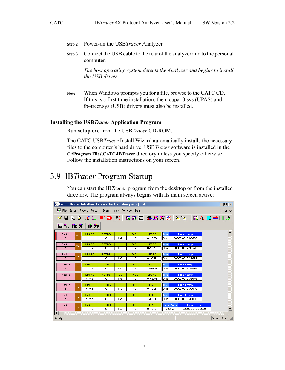 Installing the usbtracer application program, 9 ibtracer program startup, Installing the usb tr | Ibtracer program startup, 9 ib tracer program startup | Teledyne LeCroy IBTracer 4X - Users Manual Ver.2.20 User Manual | Page 25 / 142