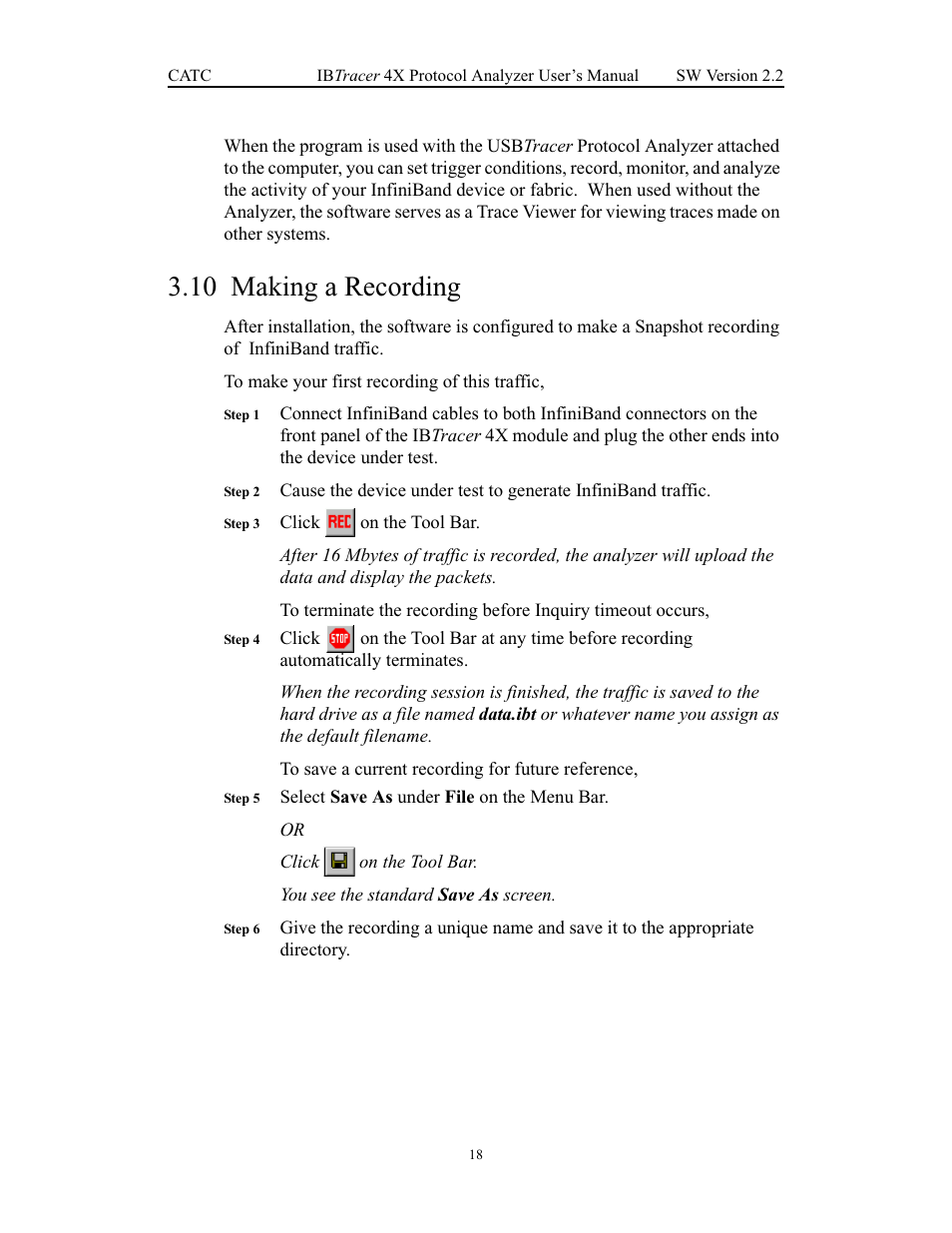 10 making a recording, Making a recording | Teledyne LeCroy IBTracer 4X - Users Manual Ver.2.20 User Manual | Page 26 / 142