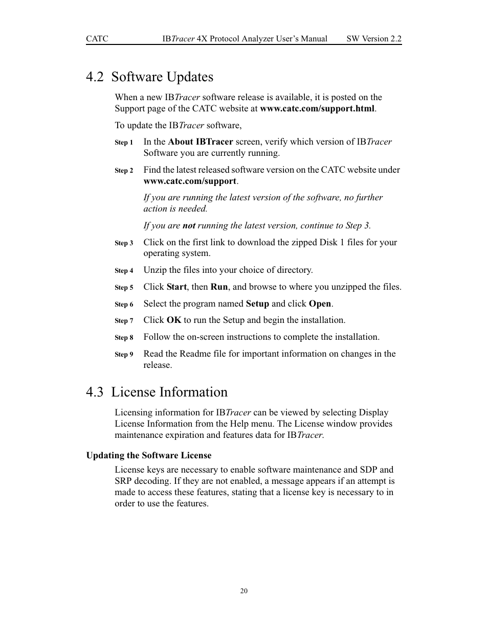 2 software updates, 3 license information, Updating the software license | Software updates, License information | Teledyne LeCroy IBTracer 4X - Users Manual Ver.2.20 User Manual | Page 28 / 142