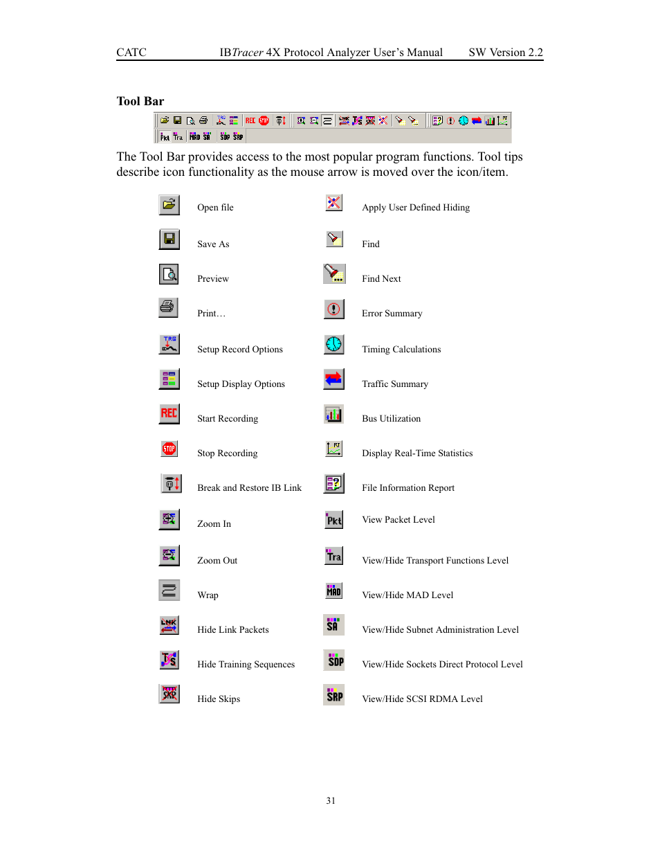 Tool bar | Teledyne LeCroy IBTracer 4X - Users Manual Ver.2.20 User Manual | Page 39 / 142