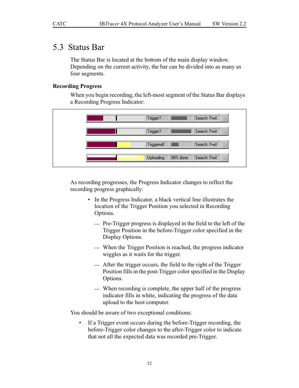 3 status bar, Recording progress, Status bar | Teledyne LeCroy IBTracer 4X - Users Manual Ver.2.20 User Manual | Page 40 / 142