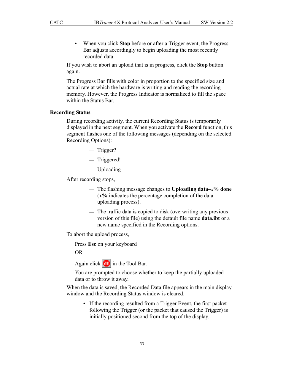 Recording status | Teledyne LeCroy IBTracer 4X - Users Manual Ver.2.20 User Manual | Page 41 / 142