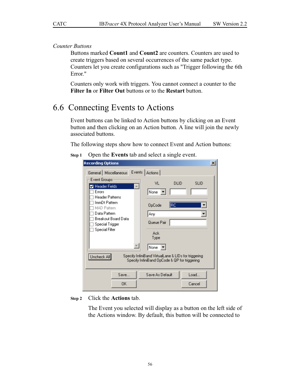 6 connecting events to actions, Connecting events to actions | Teledyne LeCroy IBTracer 4X - Users Manual Ver.2.20 User Manual | Page 64 / 142