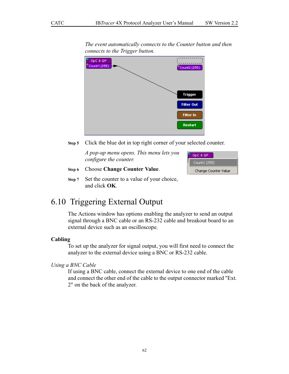 10 triggering external output, Cabling, Triggering external output | Teledyne LeCroy IBTracer 4X - Users Manual Ver.2.20 User Manual | Page 70 / 142