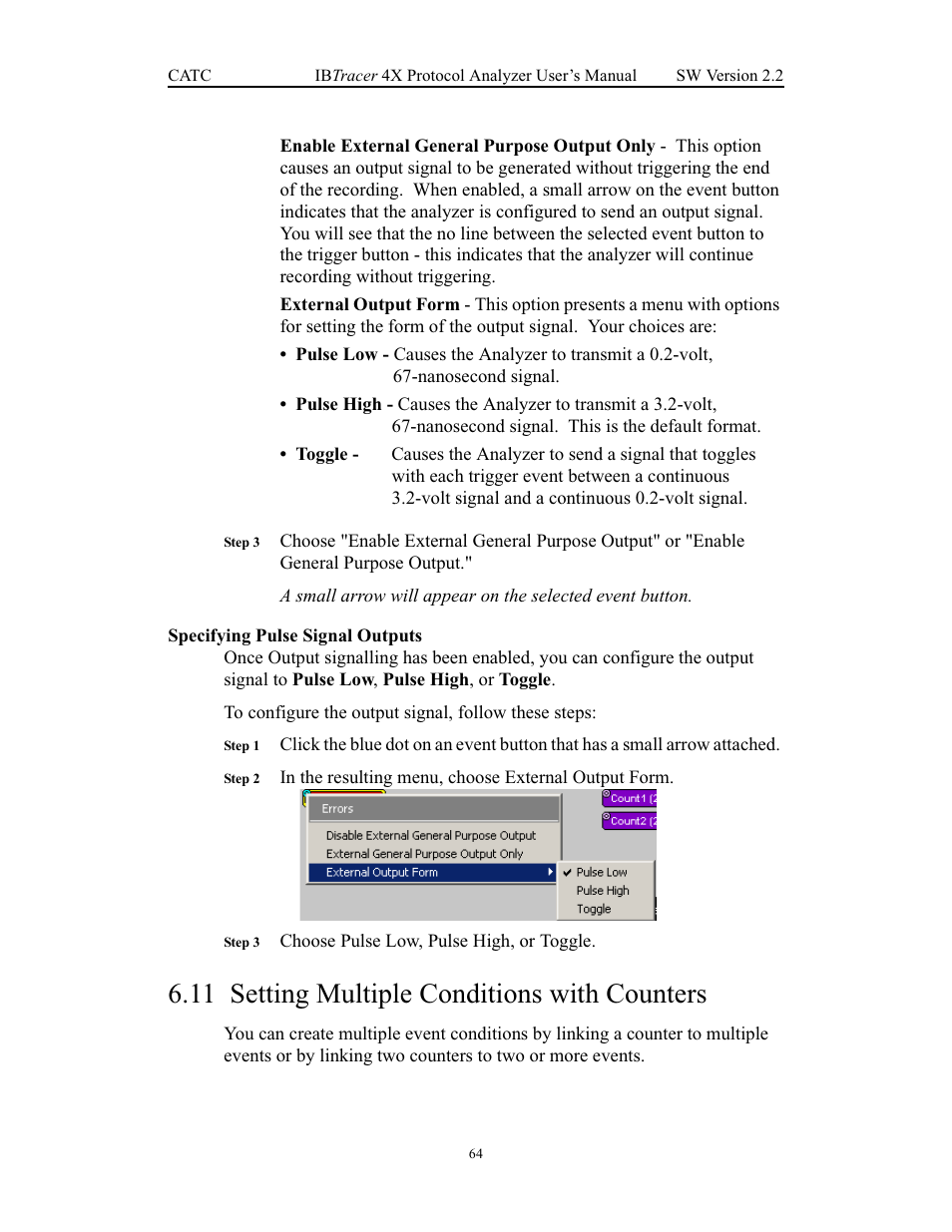 Specifying pulse signal outputs, 11 setting multiple conditions with counters, Setting multiple conditions with counters | Teledyne LeCroy IBTracer 4X - Users Manual Ver.2.20 User Manual | Page 72 / 142