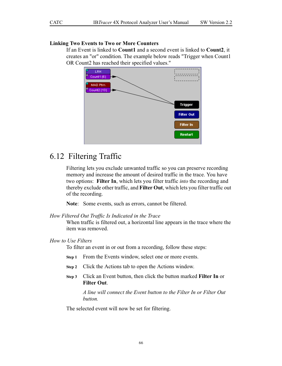 Linking two events to two or more counters, 12 filtering traffic, Filtering traffic | Teledyne LeCroy IBTracer 4X - Users Manual Ver.2.20 User Manual | Page 74 / 142