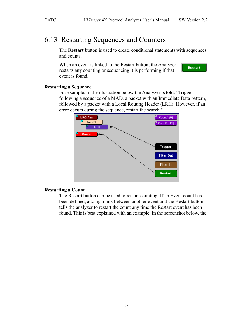 13 restarting sequences and counters, Restarting a sequence, Restarting a count | Restarting sequences and counters, Restarting a sequence restarting a count | Teledyne LeCroy IBTracer 4X - Users Manual Ver.2.20 User Manual | Page 75 / 142