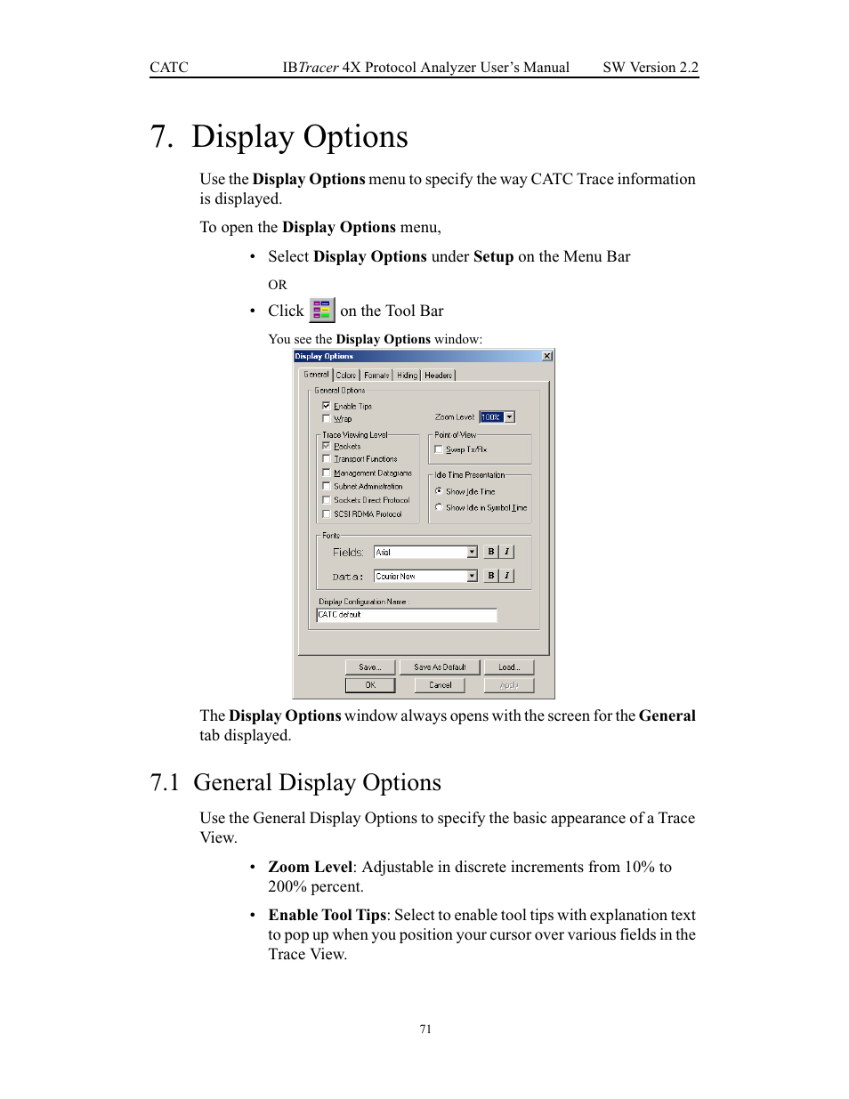 Display options, 1 general display options, Chapter 7 display options | General display options | Teledyne LeCroy IBTracer 4X - Users Manual Ver.2.20 User Manual | Page 79 / 142