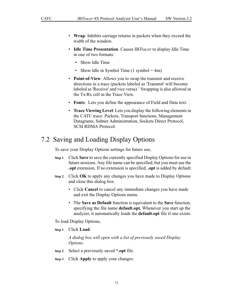 2 saving and loading display options, Saving and loading display options | Teledyne LeCroy IBTracer 4X - Users Manual Ver.2.20 User Manual | Page 80 / 142