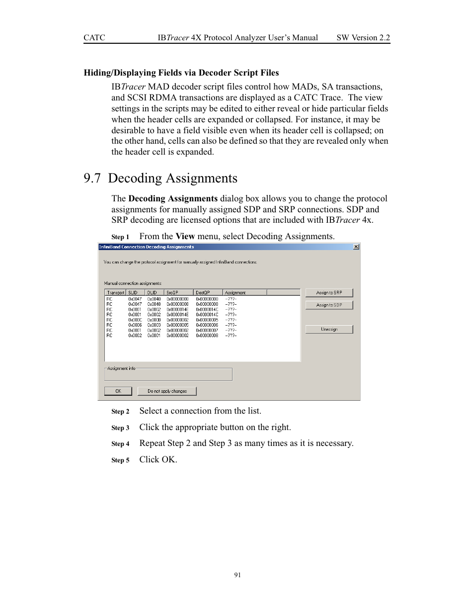 Hiding/displaying fields via decoder script files, 7 decoding assignments, Decoding assignments | Teledyne LeCroy IBTracer 4X - Users Manual Ver.2.20 User Manual | Page 99 / 142