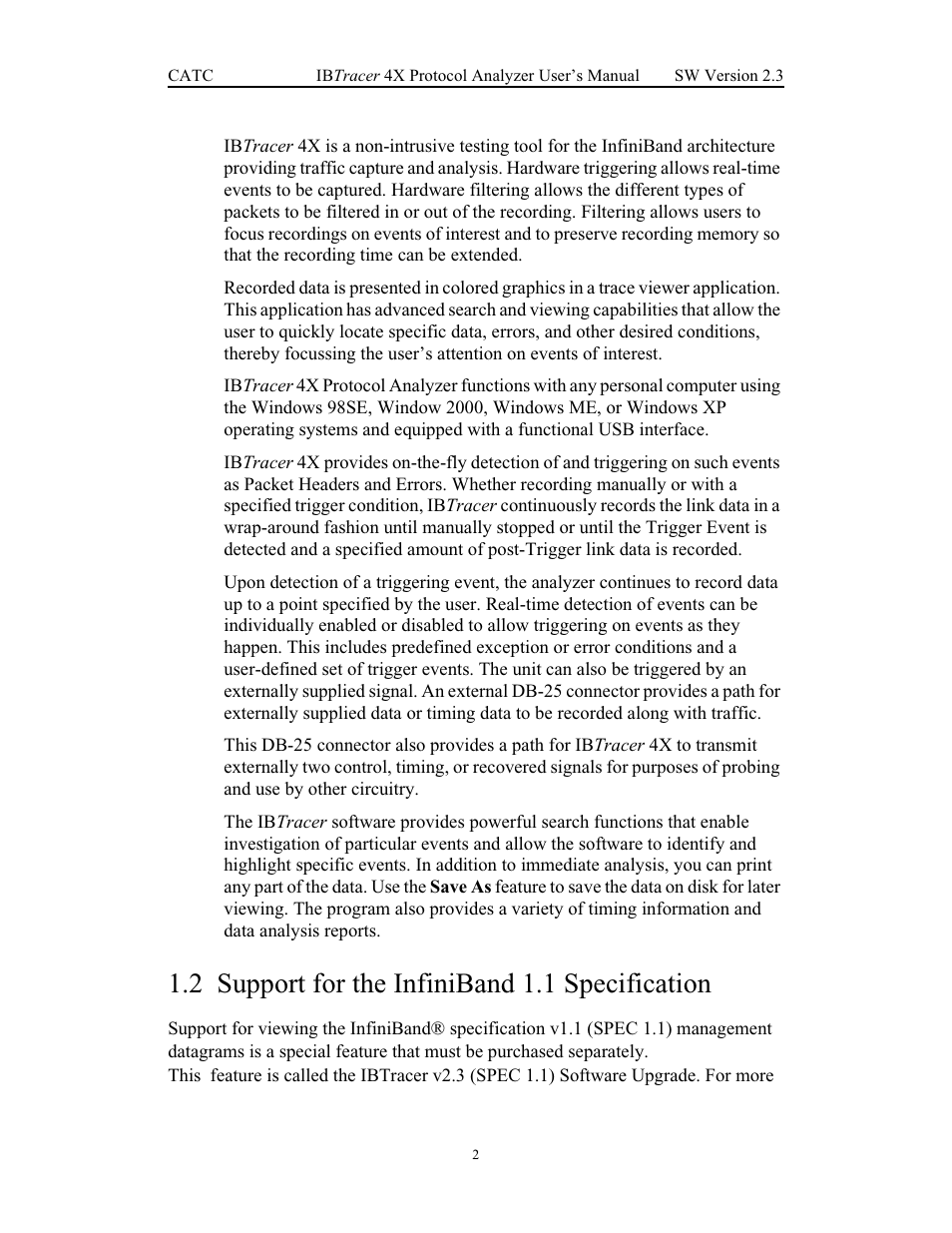 2 support for the infiniband 1.1 specification, Support for the infiniband 1.1 specification | Teledyne LeCroy IBTracer 4X - Users Manual Ver.2.30 User Manual | Page 10 / 146