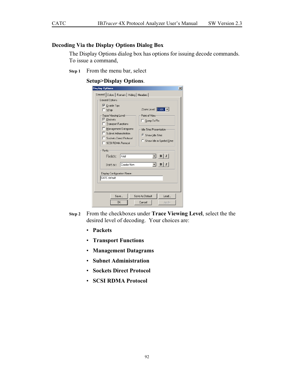 Decoding via the display options dialog box | Teledyne LeCroy IBTracer 4X - Users Manual Ver.2.30 User Manual | Page 100 / 146