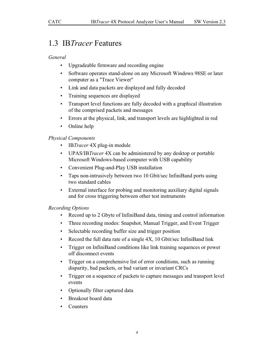 3 ibtracer features, General, Ibtracer features | 3 ib tracer features | Teledyne LeCroy IBTracer 4X - Users Manual Ver.2.30 User Manual | Page 12 / 146