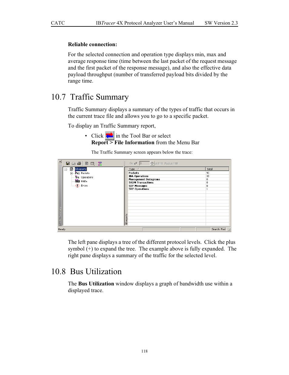 7 traffic summary, 8 bus utilization, Traffic summary bus utilization | Teledyne LeCroy IBTracer 4X - Users Manual Ver.2.30 User Manual | Page 126 / 146