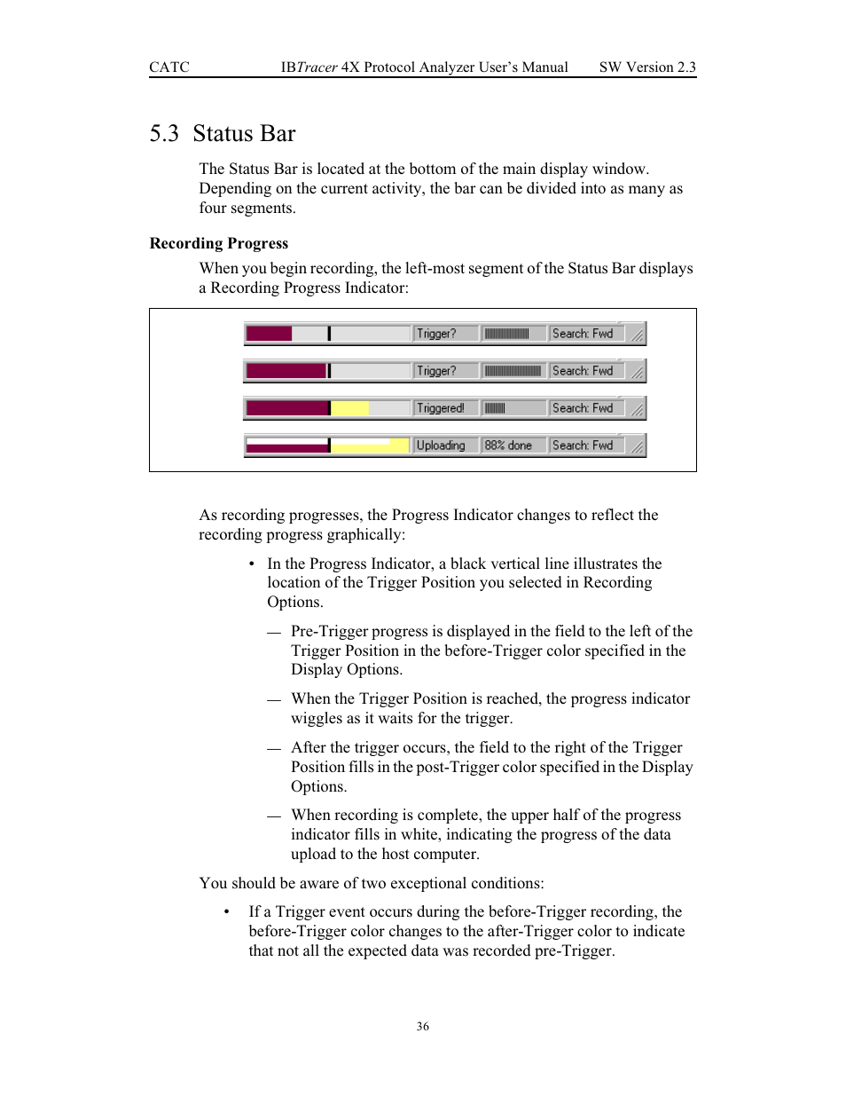 3 status bar, Recording progress, Status bar | Teledyne LeCroy IBTracer 4X - Users Manual Ver.2.30 User Manual | Page 44 / 146