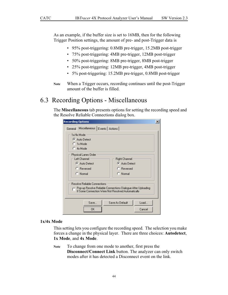 3 recording options - miscellaneous, 1x/4x mode, Recording options - miscellaneous | Teledyne LeCroy IBTracer 4X - Users Manual Ver.2.30 User Manual | Page 52 / 146