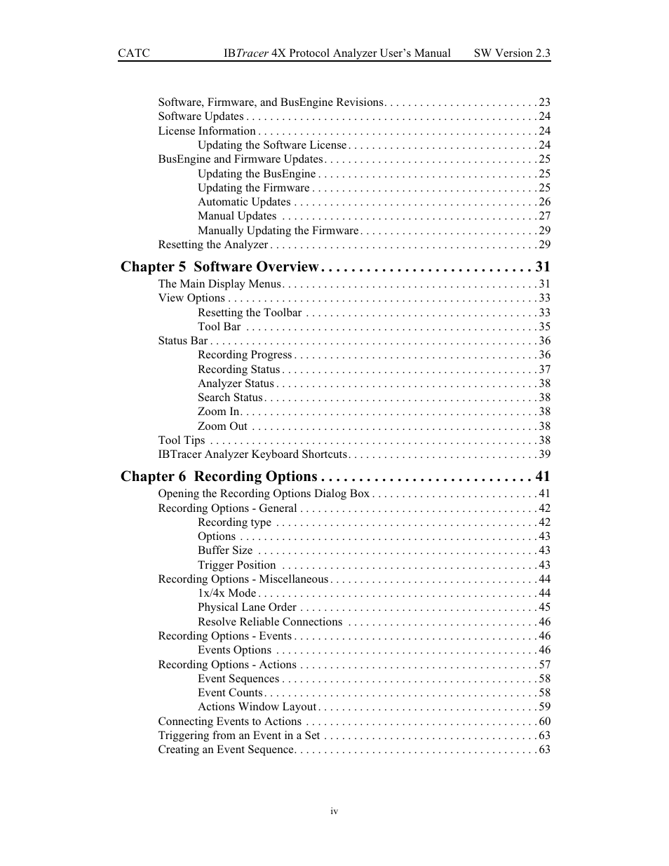 Chapter 5 software overview, Chapter 6 recording options | Teledyne LeCroy IBTracer 4X - Users Manual Ver.2.30 User Manual | Page 6 / 146