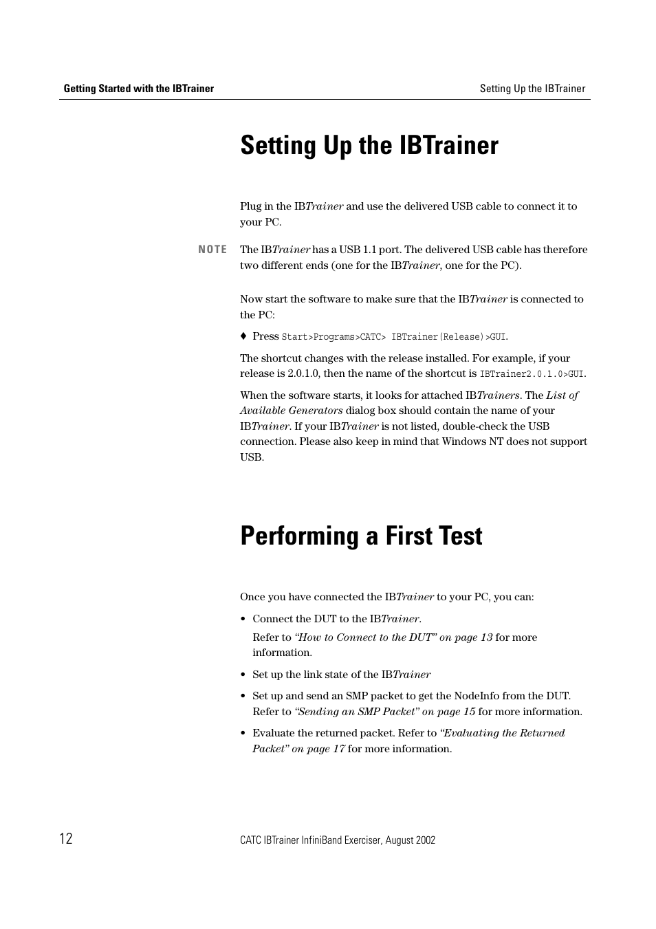 Setting up the ibtrainer, Performing a first test | Teledyne LeCroy IBTrainer - IBTrainer Users Manual User Manual | Page 12 / 102