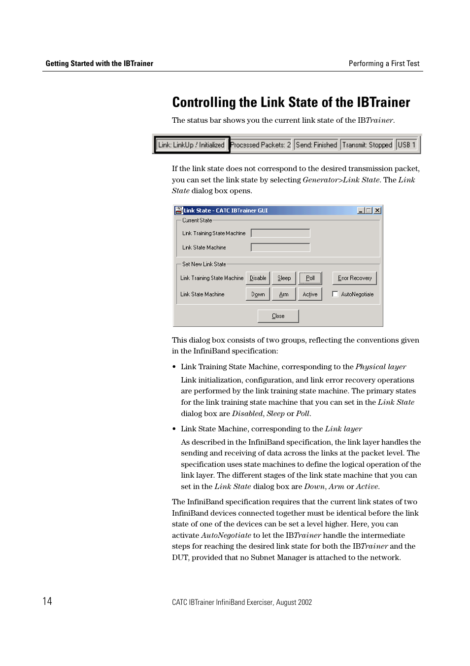 Controlling the link state of the ibtrainer | Teledyne LeCroy IBTrainer - IBTrainer Users Manual User Manual | Page 14 / 102