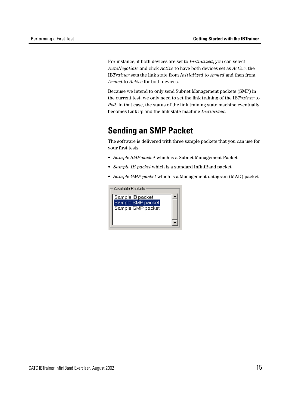 Sending an smp packet | Teledyne LeCroy IBTrainer - IBTrainer Users Manual User Manual | Page 15 / 102