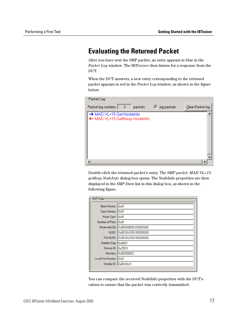 Evaluating the returned packet, Evaluating the returned | Teledyne LeCroy IBTrainer - IBTrainer Users Manual User Manual | Page 17 / 102