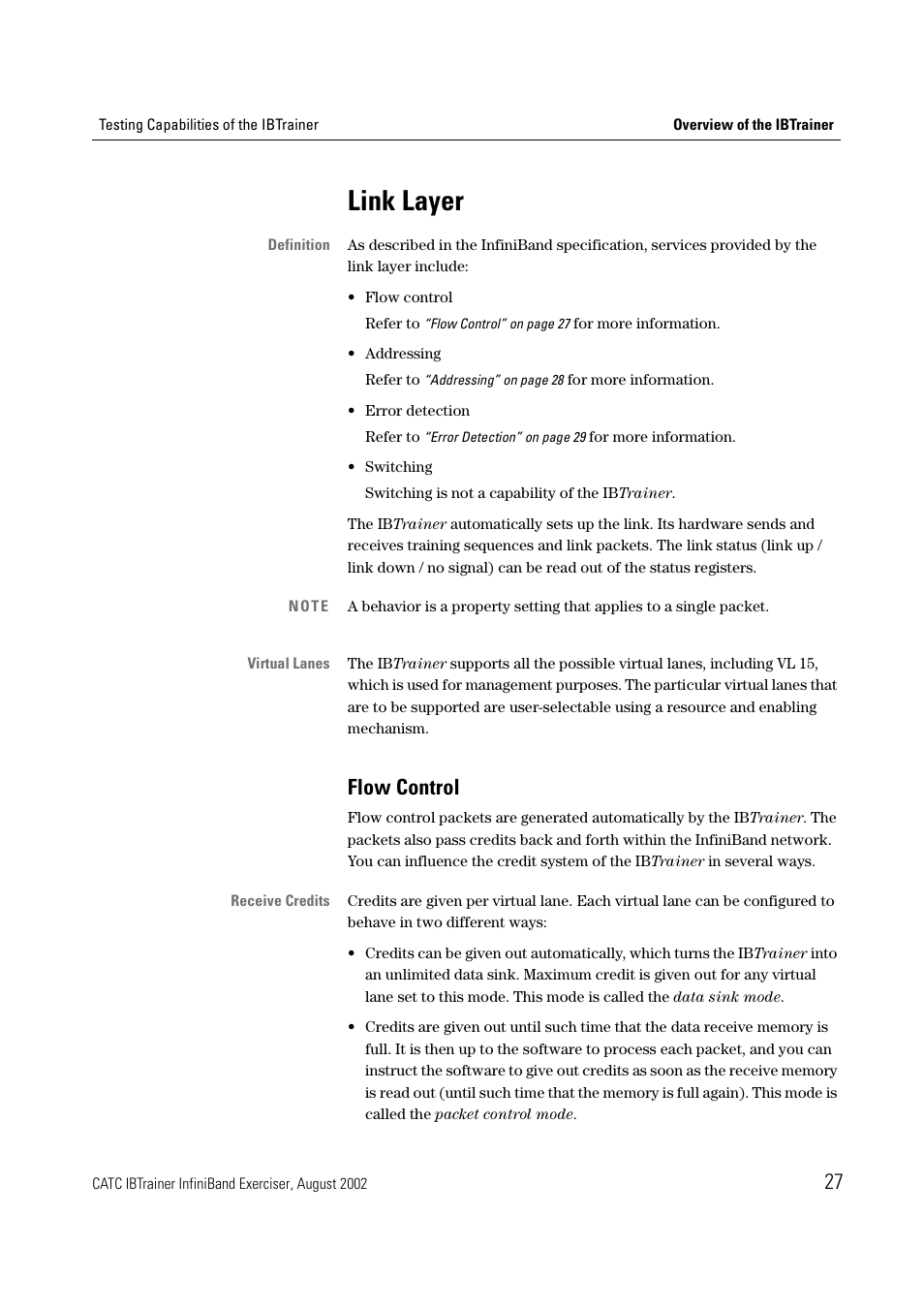 Link layer, Flow control | Teledyne LeCroy IBTrainer - IBTrainer Users Manual User Manual | Page 27 / 102