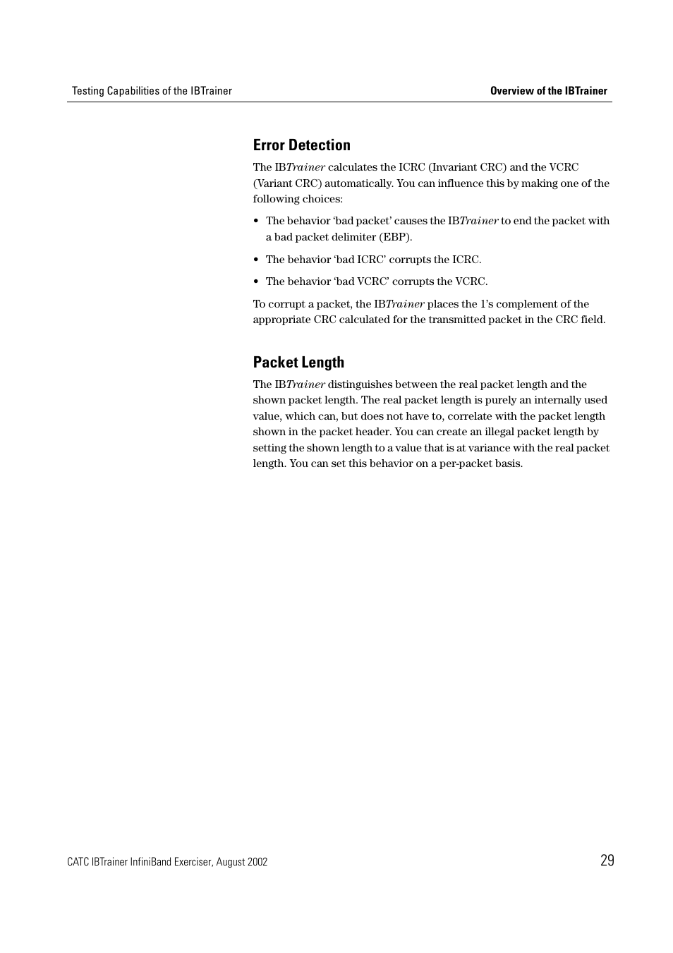 Error detection, Packet length, 29 error detection | Teledyne LeCroy IBTrainer - IBTrainer Users Manual User Manual | Page 29 / 102