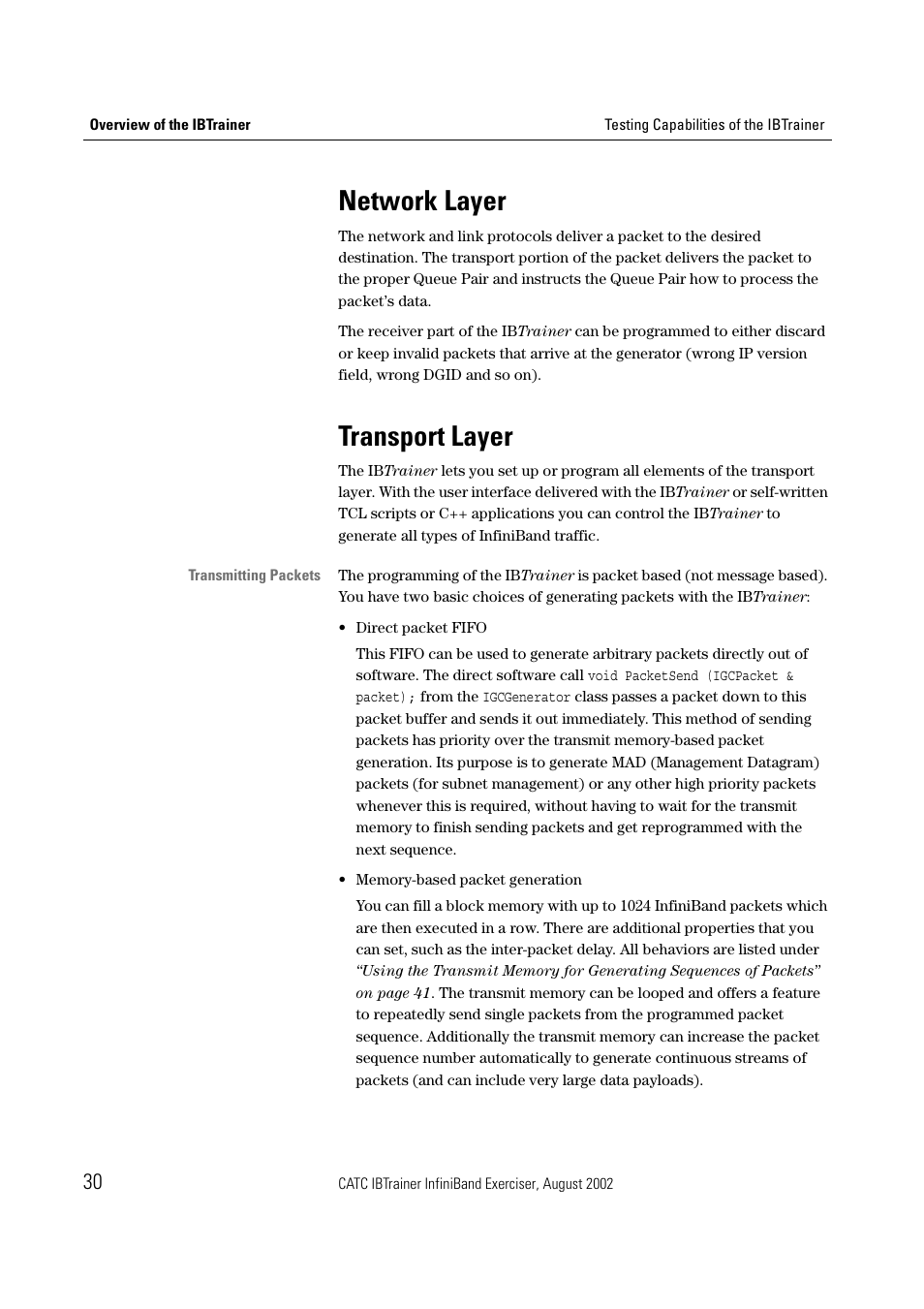 Network layer, Transport layer | Teledyne LeCroy IBTrainer - IBTrainer Users Manual User Manual | Page 30 / 102