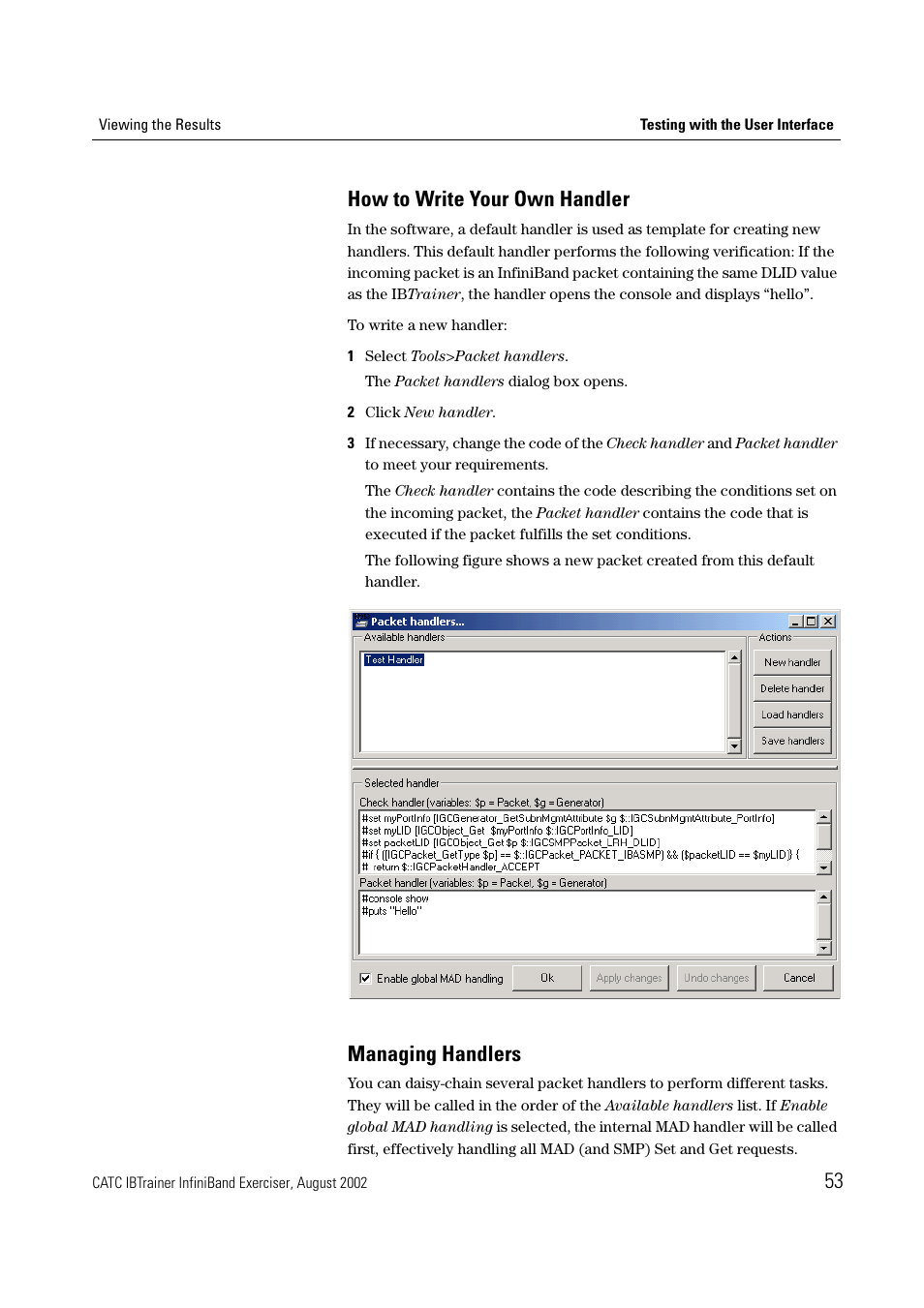 How to write your own handler, Managing handlers, 53 how to write your own handler | Teledyne LeCroy IBTrainer - IBTrainer Users Manual User Manual | Page 53 / 102
