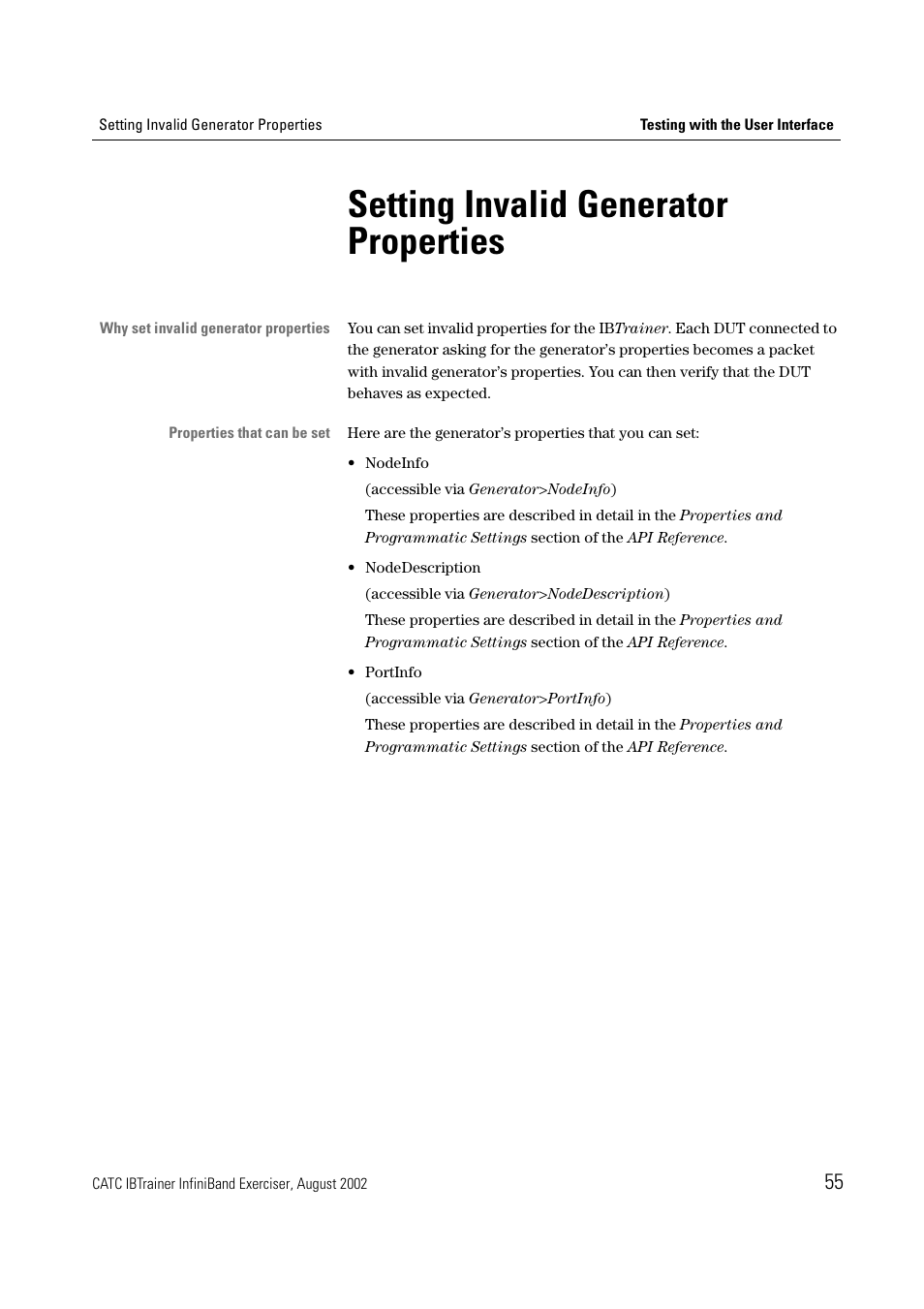 Setting invalid generator properties | Teledyne LeCroy IBTrainer - IBTrainer Users Manual User Manual | Page 55 / 102