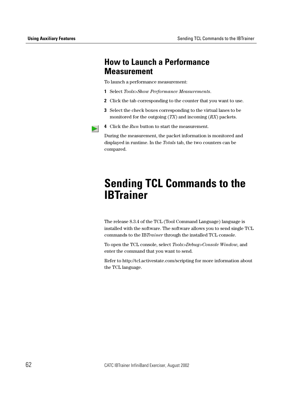 How to launch a performance measurement, Sending tcl commands to the ibtrainer | Teledyne LeCroy IBTrainer - IBTrainer Users Manual User Manual | Page 62 / 102