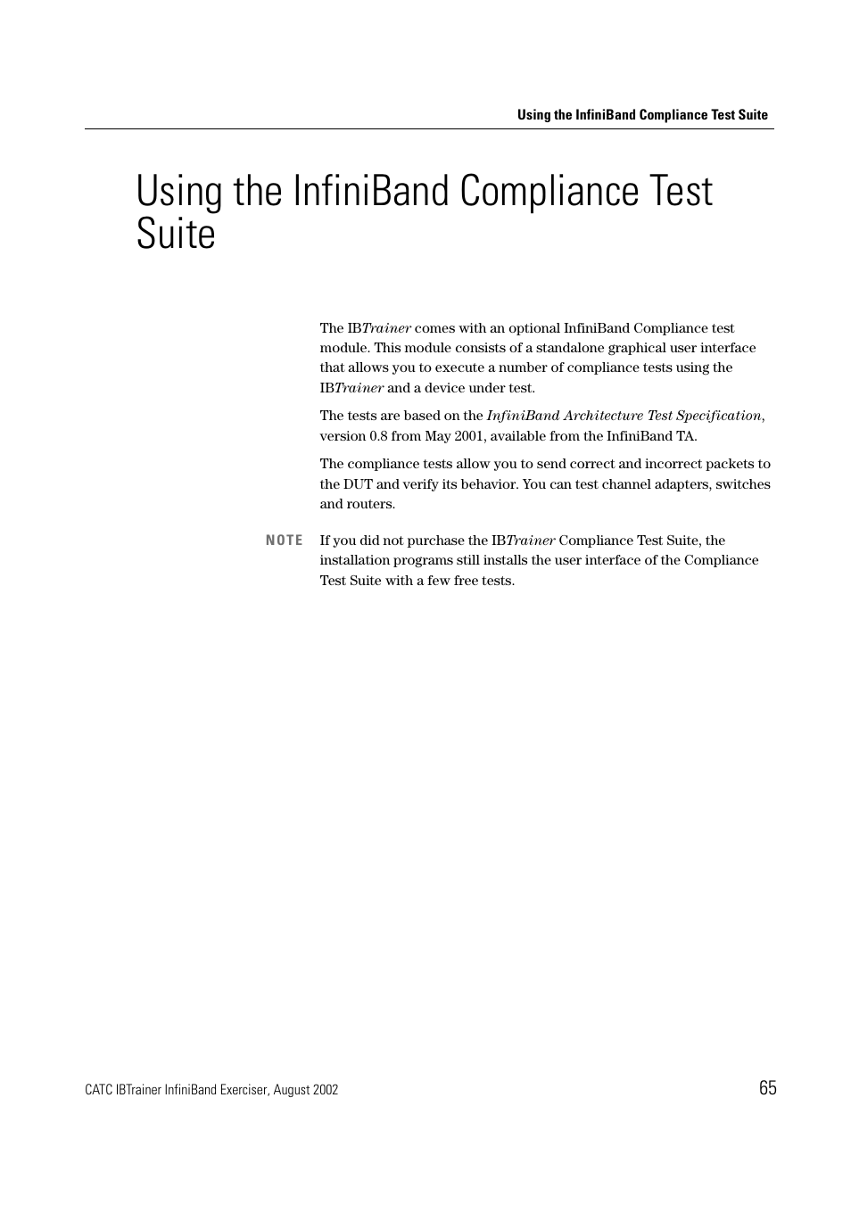 Using the infiniband compliance test suite | Teledyne LeCroy IBTrainer - IBTrainer Users Manual User Manual | Page 65 / 102