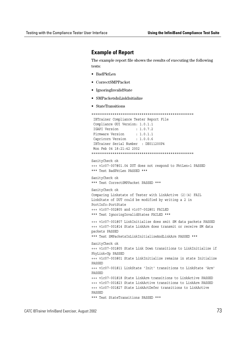 Example of report, 73 example of report | Teledyne LeCroy IBTrainer - IBTrainer Users Manual User Manual | Page 73 / 102