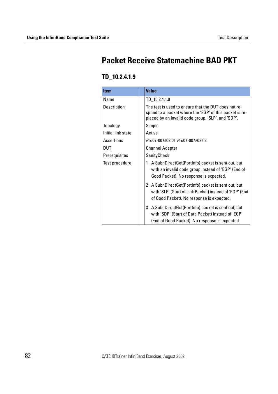 Packet receive statemachine bad pkt | Teledyne LeCroy IBTrainer - IBTrainer Users Manual User Manual | Page 82 / 102