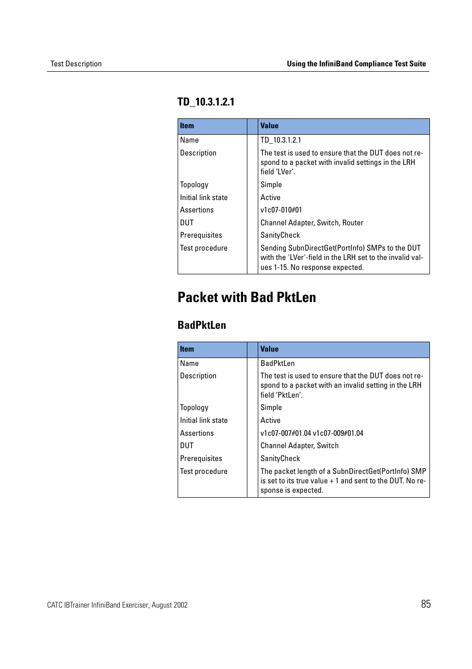 Packet with bad pktlen, Badpktlen | Teledyne LeCroy IBTrainer - IBTrainer Users Manual User Manual | Page 85 / 102